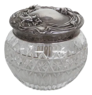 Cut Crystal Glass Dresser Powder Vanity Jar Box 4338b