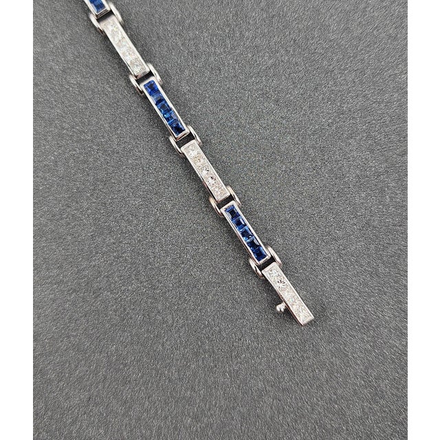3.75 Ct Natural Sapphire & Diamond Tennis Bracelet For Sale In Chicago - Image 6 of 9