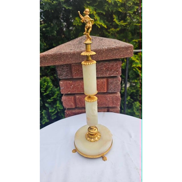 Metal Brass Onyx Column, 1950s For Sale - Image 7 of 9
