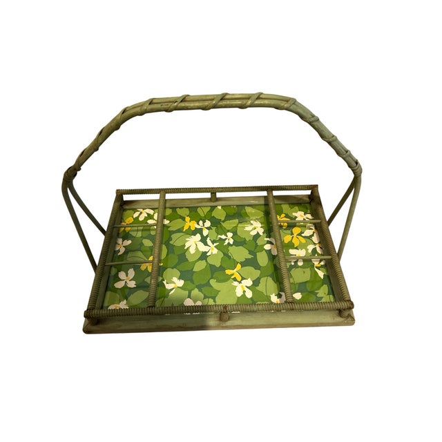 Wood Vintage Wicker Carrying Tray For Sale - Image 7 of 9