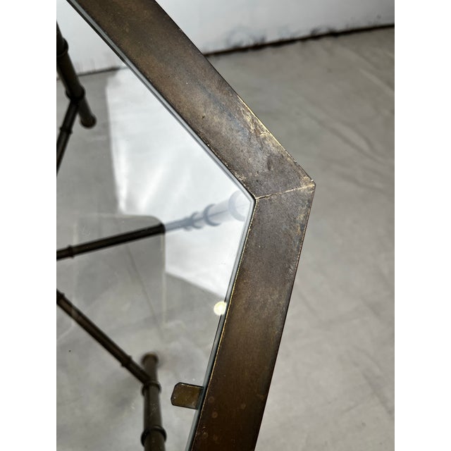 Brass Vintage Mastercraft Brass Hexagonal Faux Bamboo Side Table For Sale - Image 8 of 11