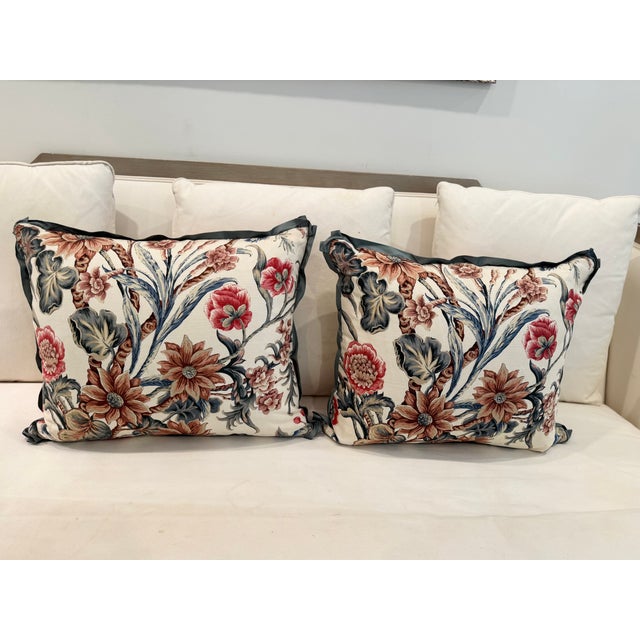 English Pair Floral Linen Pillows For Sale - Image 3 of 5