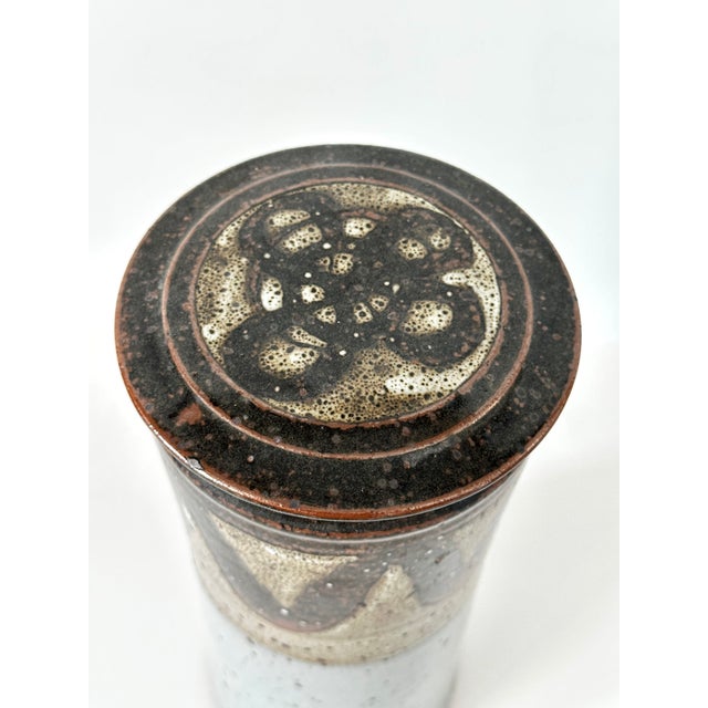 Tall Lidded Stoneware Studio Pottery Jar by Bob Hasselle for Clifton Earthworks Pottery For Sale - Image 9 of 15