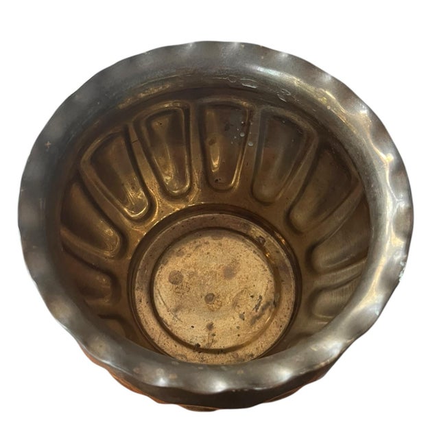 Victorian Vintage Mid Century Hammered Brass Planter Flower Cachepot Jardiniere Farmhouse Baroque Traditional Victorian Bohemian Gold For Sale - Image 3 of 4