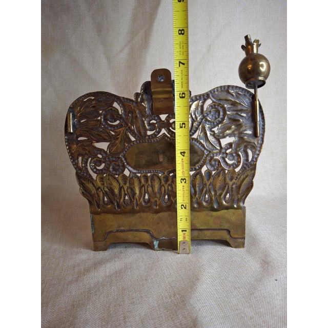 Religious Rare 19thC Polish Brass Hanukkah Menorah Oil Lamp Crown Lions Judaica For Sale - Image 3 of 12