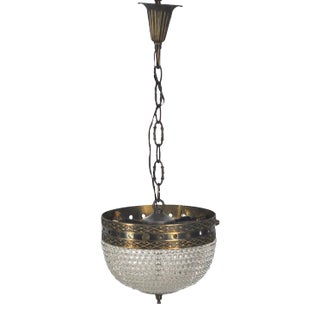 Glass and Brass Pendant Lamp, 1950s For Sale