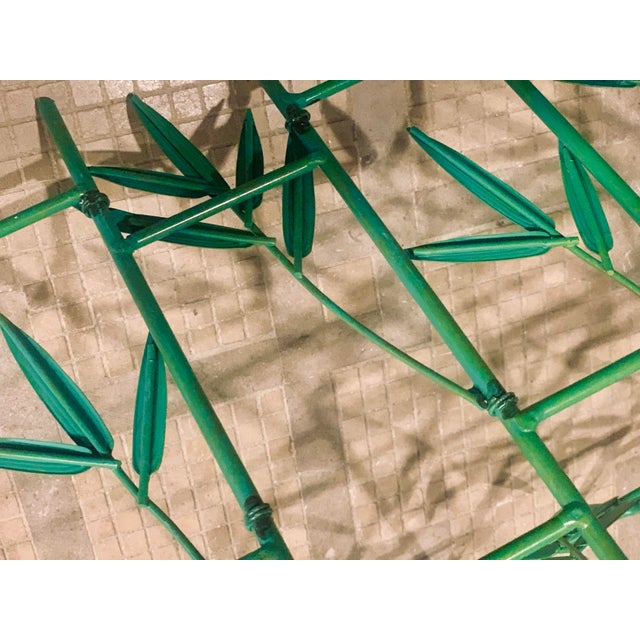 Vintage Palm Beach 1970’s Green Metal Chinoiserie Faux Bamboo Leaf Folding Magazine Rack For Sale - Image 9 of 11