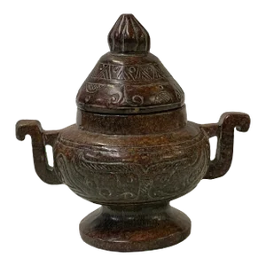 Chinese Brown Color Stone Carved Incense Holder Display Art