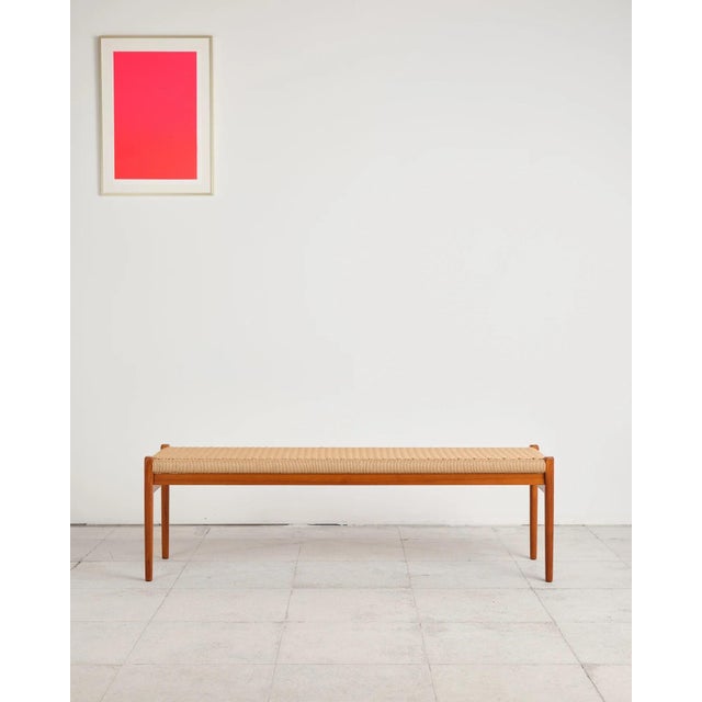 Long Teak Bench with Paper Cord Weaving by Niels O. Møller for j.l. Møllers, Denmark, 1960s For Sale - Image 4 of 18