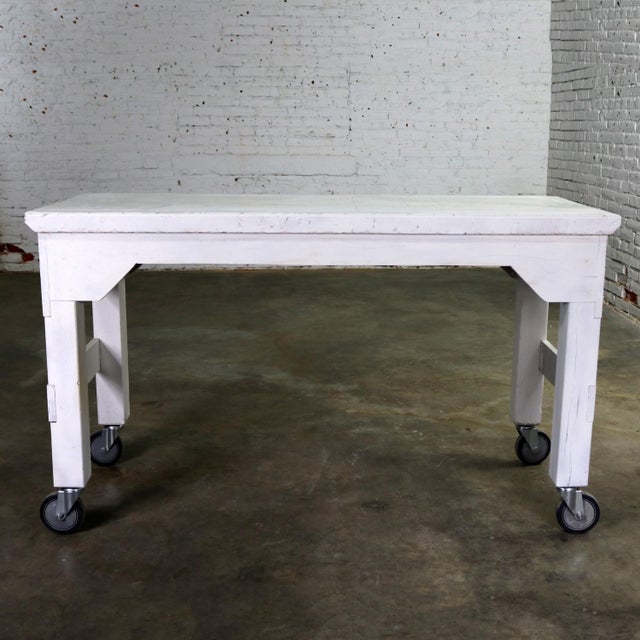 Primitive Industrial Farmhouse Style White Painted Rolling ...