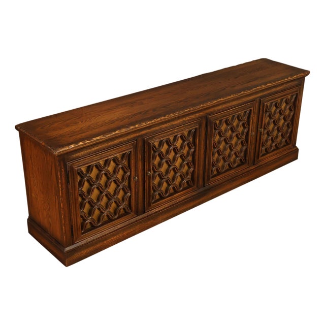 Jamestown Lounge Co. Colonnade Collection Vintage Sculpted Oak Long Credenza For Sale