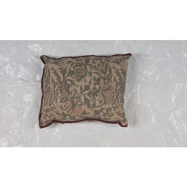 Pillow with hand made Chain stitch rug fragment. Poly filled, with sewn closure both sides.