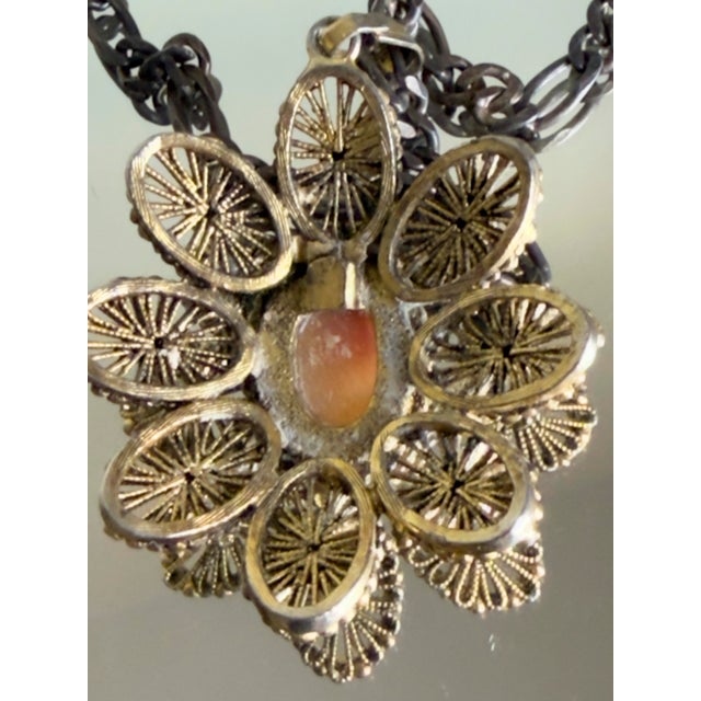 Pink Vintage 1950s Italian 925 Sterling Silver Filigree Cameo Pendant Necklace For Sale - Image 8 of 14