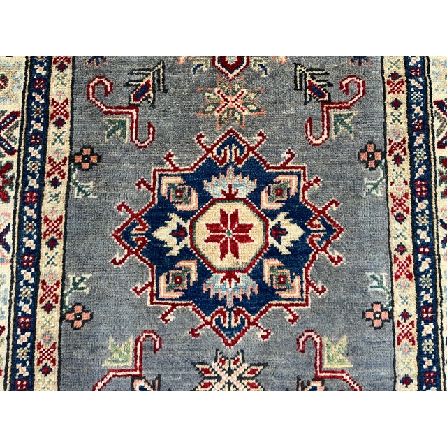 Textile Charcoal Gray, Cream and Red Kazak Wool Runner Rug, 2'8" X 9'6" For Sale - Image 7 of 17