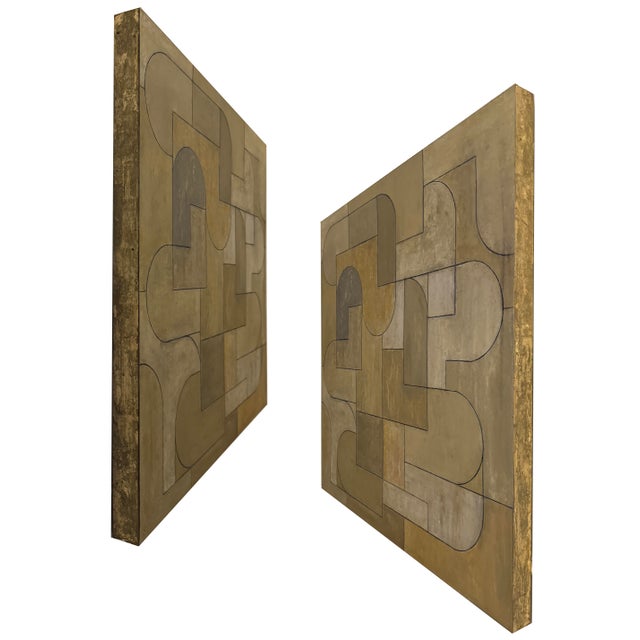 Contemporary Geometric Abstract Square Oil and Cold Wax Painting Earth Tones by Stephen Cimini For Sale - Image 4 of 6