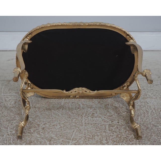French Louis XIV Damask Upholstered Metal Base Ottoman For Sale - Image 12 of 12