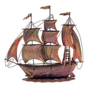 Mid 20th Century Brutalist Copper Finish Metal Clipper Ship Sculpture in the Manner of Curtis Jere