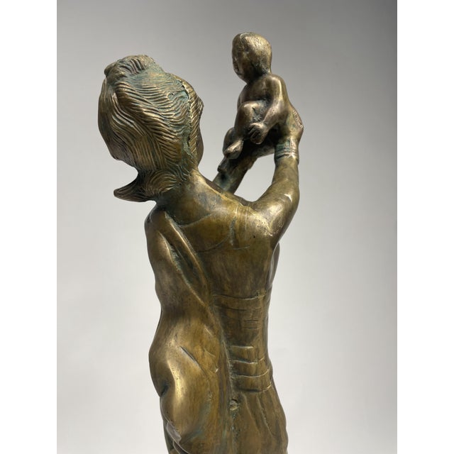 Metal Vintage Woman with Baby Figurine in Bronze, 1930s For Sale - Image 7 of 11