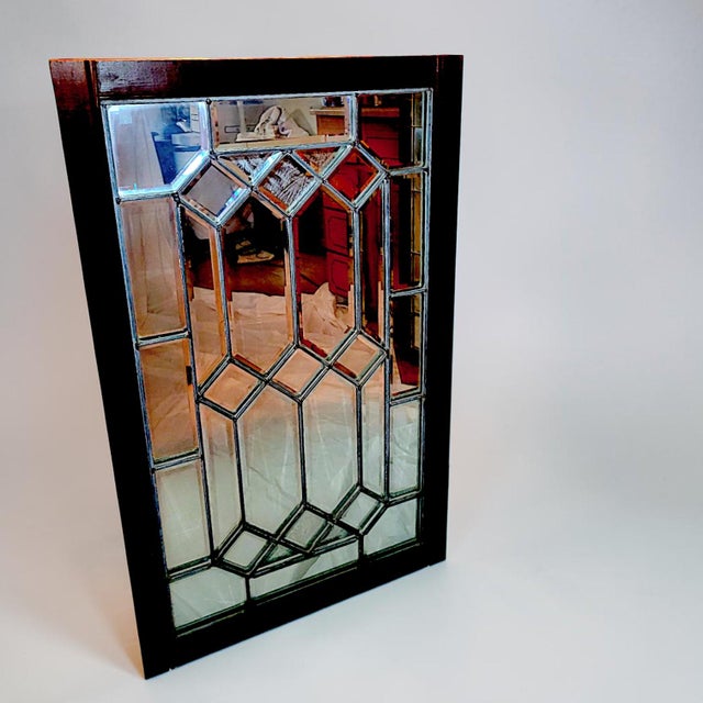 Wood Framed Beveled Tudor Diamond Shaped Paned Wall Mirrors - A Pair For Sale - Image 10 of 10
