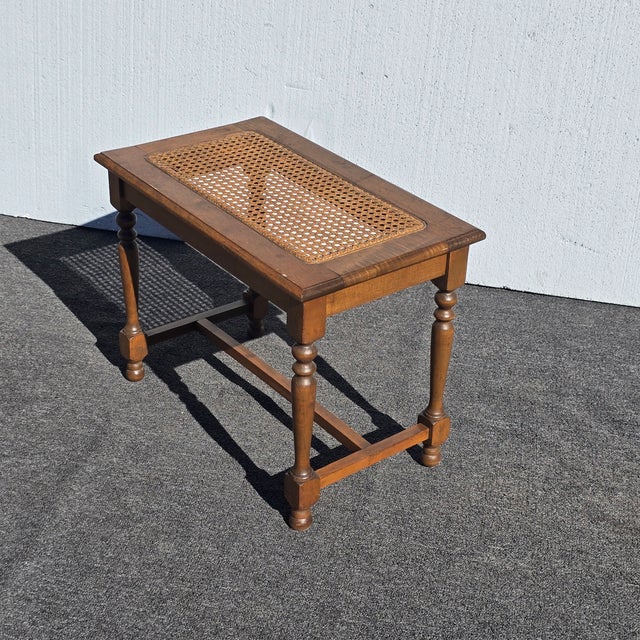 1970s Vintage French Country Brown Cane PIano Bench Stool For Sale - Image 5 of 14