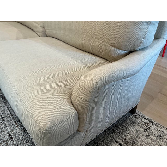 Wood Lee Industries Ivory Herringbone Sofas With Down-Filled Cushions — Pair For Sale - Image 7 of 18