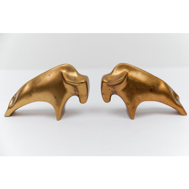 Mid-Century Modern Brass Bull Bookends, 1960s, Set of 2 For Sale - Image 6 of 14