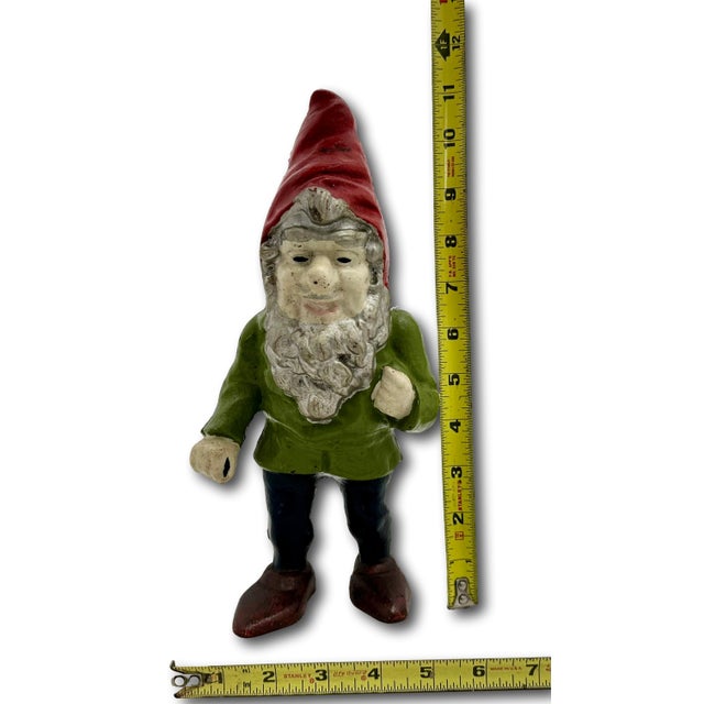 Hard to Find Unusual Model Antique American Cast Iron Figurative Standing Gnome Doorstop - Circa 1920s For Sale - Image 18 of 18