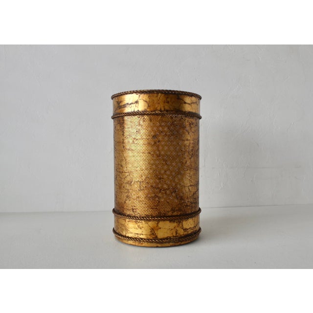 Li Puma Italian Style Regency Gilt Metal Paper Wastebasket Mid-Century Hollywood Regency For Sale - Image 9 of 12