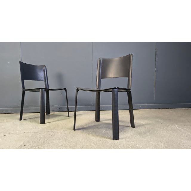 Vintage Black Leather Dining Chairs, Italy, 1980s, Set of 4 For Sale - Image 4 of 16