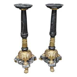 Superb Pair of French Antique Marble & Bronze Ornate Pedestals For Sale
