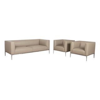 Jaan 3-Seater Sofa and Lounge Chairs in Cream Leather and Chrome from Walter Knoll / Wilhelm Knoll, Set of 3 For Sale