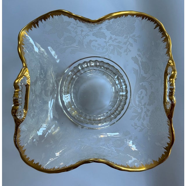 Gold Gilt Cambridge Wildflowers Bon Bon Plate & Basket Depression Glass - Two Pieces For Sale - Image 12 of 12