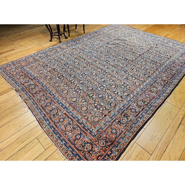 Antique Persian Tabriz Rug, Hand-Knotted Wool, Allover Herati Geometric Pattern, Ivory & Blue, 8x12 For Sale - Image 9 of 12