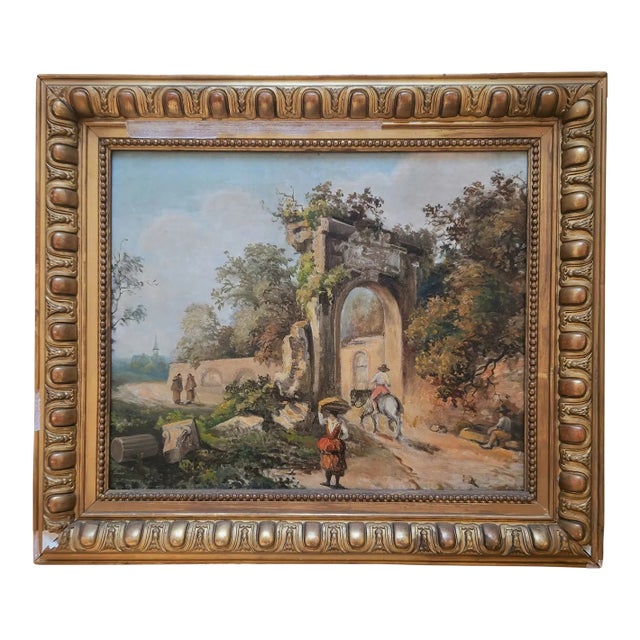 Mid-20th Century Unknown Artist - Figures by an Archway, Oil on Canvas For Sale