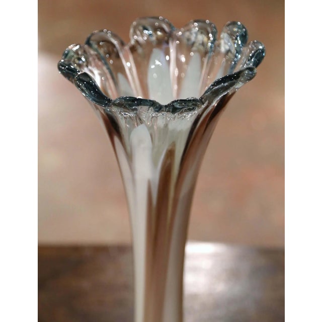 Midcentury French Hand-Blown Swirled Art Glass Vase For Sale - Image 4 of 9