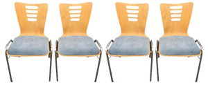 Stackable Metal and Wood Chairs, 1990s, Set of 4