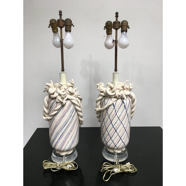 1980s Rare Pair of Roy Hamilton “Bondage Series” Postmodern Ceramic Table Lamps, Los Angeles, Early 1980s For Sale - Image 5 of 13