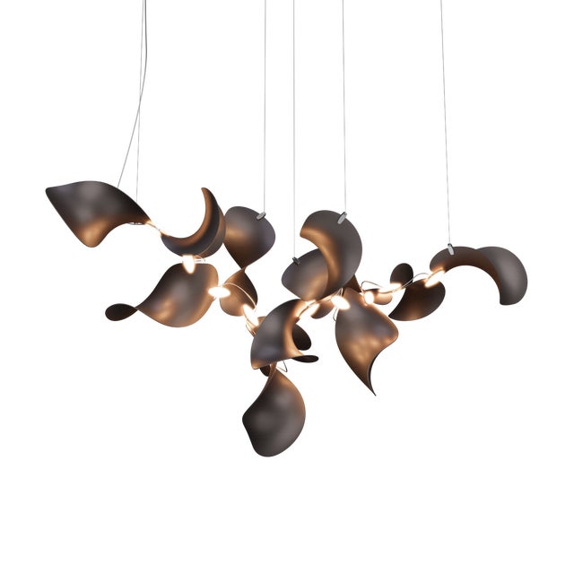 Dune 12 Cluster Chandelier with Shades in Dark Bronze Metallic Tone by Daniel Becker for Moss Objects For Sale - Image 9 of 9