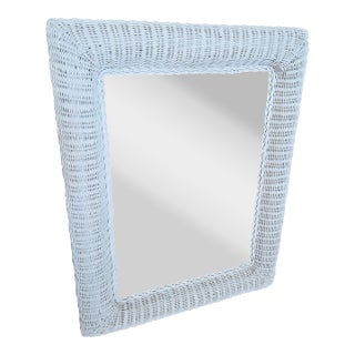 Late 20th Century White Wicker Rectangle Wall Mirror For Sale