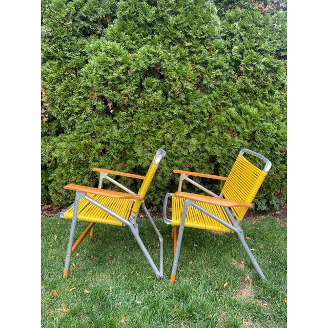 Pair of Vintage C. 1970’s Aluminum and Hardwood Folding Lawn Chairs For Sale In Baltimore - Image 6 of 14
