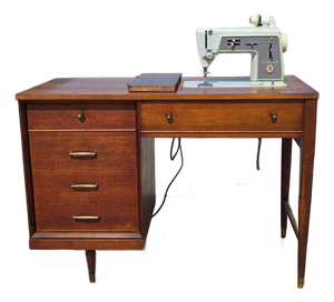 1966 Singer Slant-O-Matic 600 Sewing Machine in Mid-Century Wood Cabinet