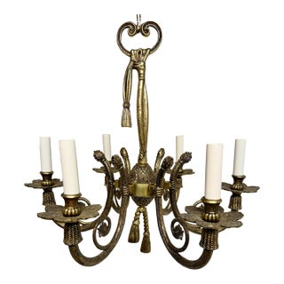 Brass Tassel Chandelier, Six Arms, Hollywood Regency Design For Sale