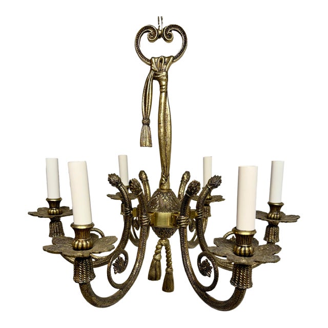 Brass Tassel Chandelier, Six Arms, Hollywood Regency Design For Sale