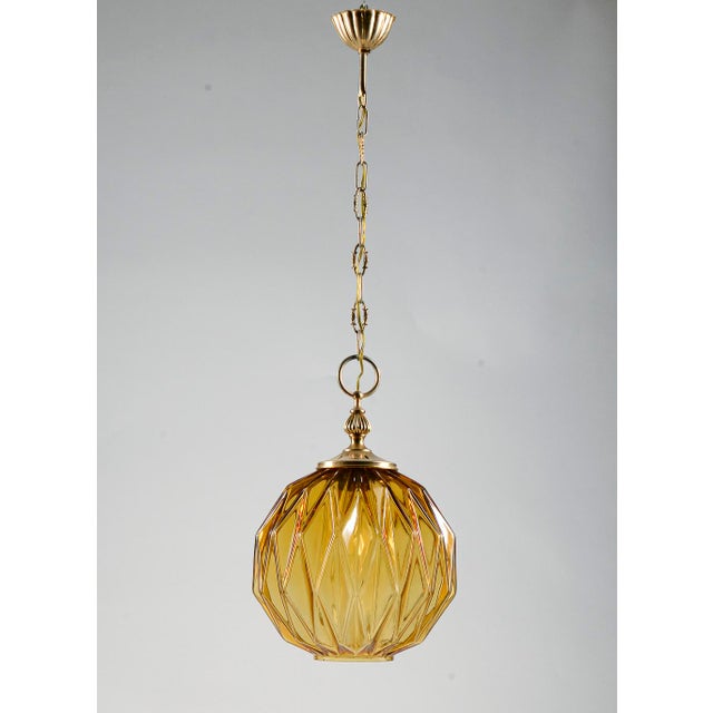 Metal Chandelier in Faceted Amber Glass from Targetti Sankey, Italy, 1980 For Sale - Image 7 of 15