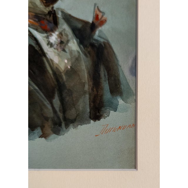 19th Century French Watercolor Portrait of a Society Gentleman by Alexandre Dupendant For Sale - Image 9 of 11