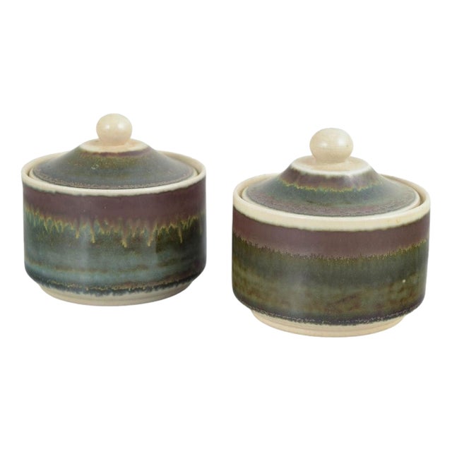 Stoneware Lidded Jars by John Andersson for Höganäs, Set of 2, 1970s For Sale