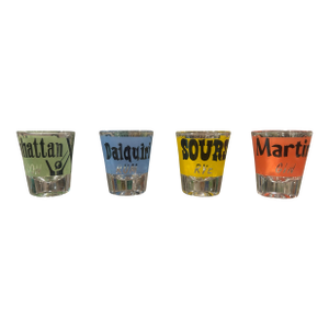 Mid Century Modern Set of 4 Federal Glass Shot Glasses With Recipe’s