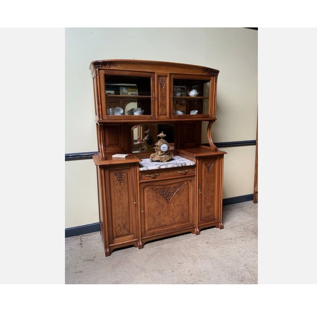 Brown Antique Buffet with Sideboard and Grandfather Clock and Table and Chairs, 1890s, Set of 6 For Sale - Image 8 of 18