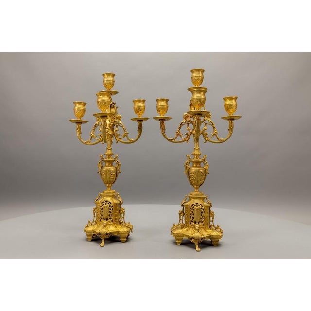 Gold French Neoclassical Bronze Candelabras, 1920s, Set of 2 For Sale - Image 8 of 18