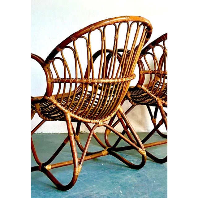 Vintage Boho Bent Rattan Lounge Chairs - A Pair For Sale - Image 9 of 12